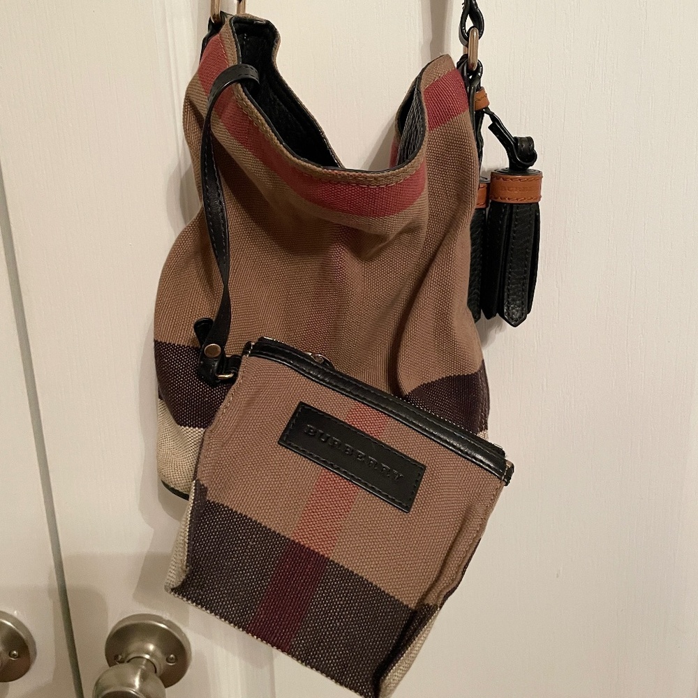 Authentic Burberry Canvas Mega Check Ashby Tassel Crossbody Bag